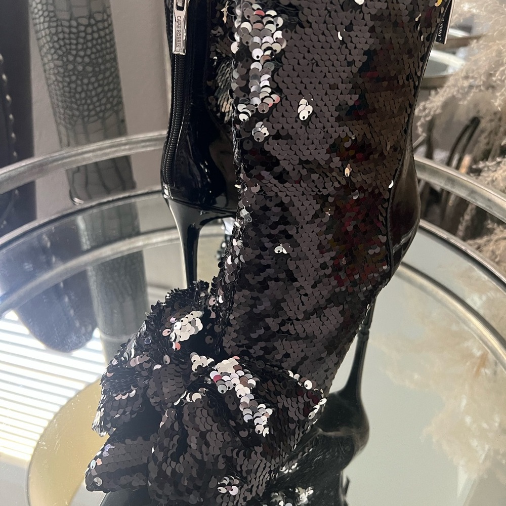 Black Sequin Women's High Heel Boots